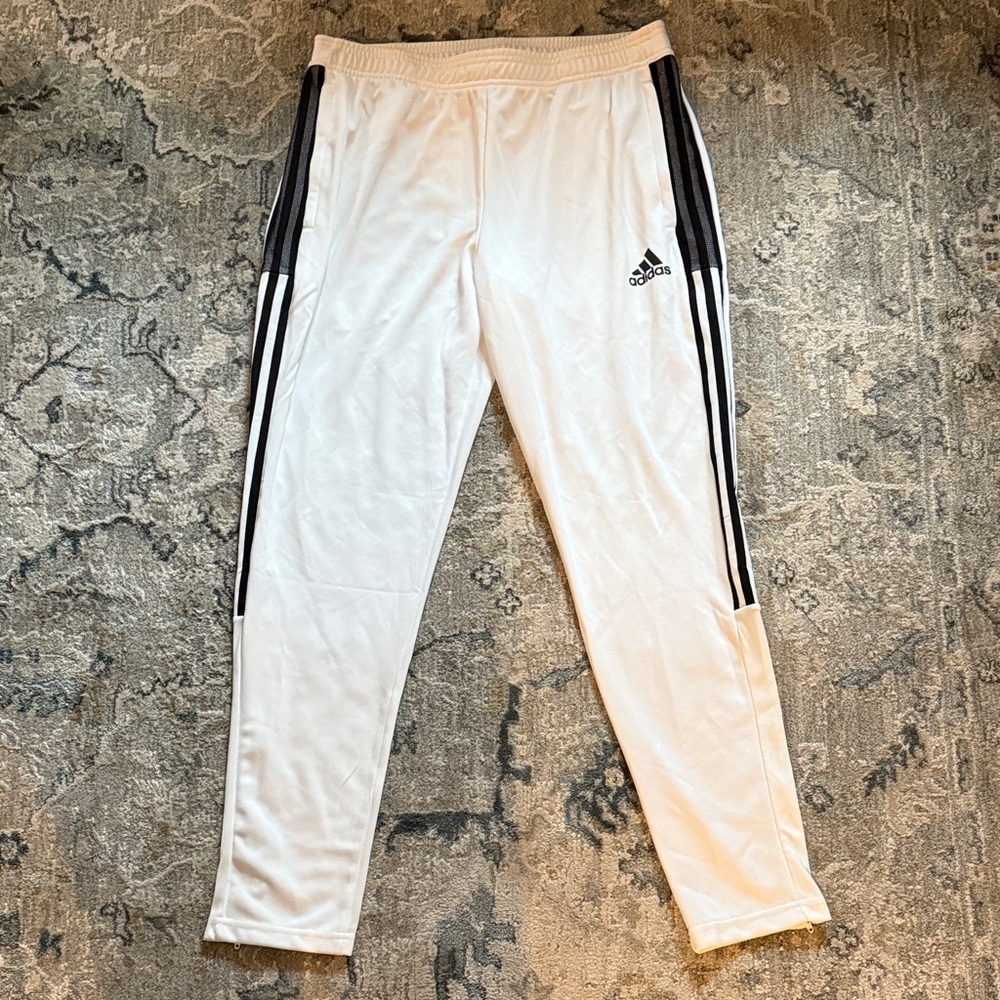 Men’s Adidas White Athletic Pants with Black Accents